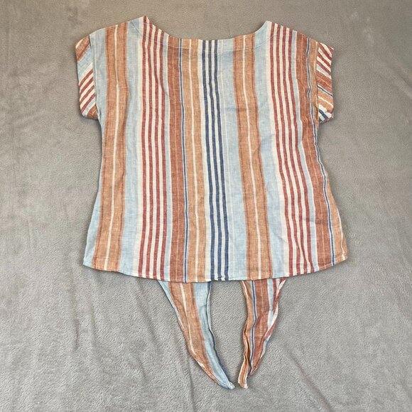 L.L. Bean Women's 100% Linen Short Sleeve Tie-Hem Top Small Striped - Picture 9 of 9